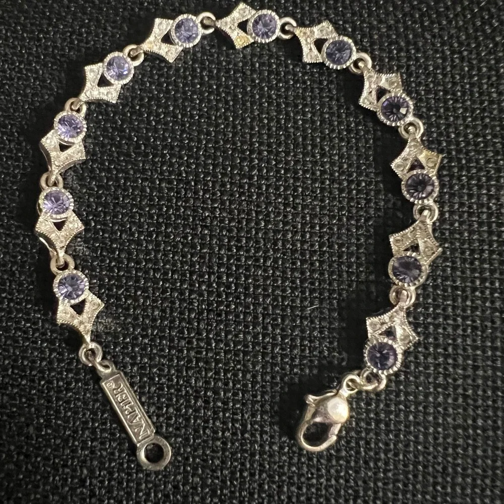 Vtg. Napier Silver Tone Purple Rhinestone Art Deco Style Bracelet 7.5